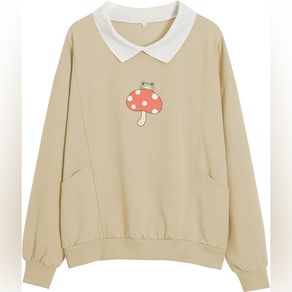 KIEKIECOO Cute Mushroom Frog Sweatshirt for Teen Girls Kawaii Cartoon Sweaters